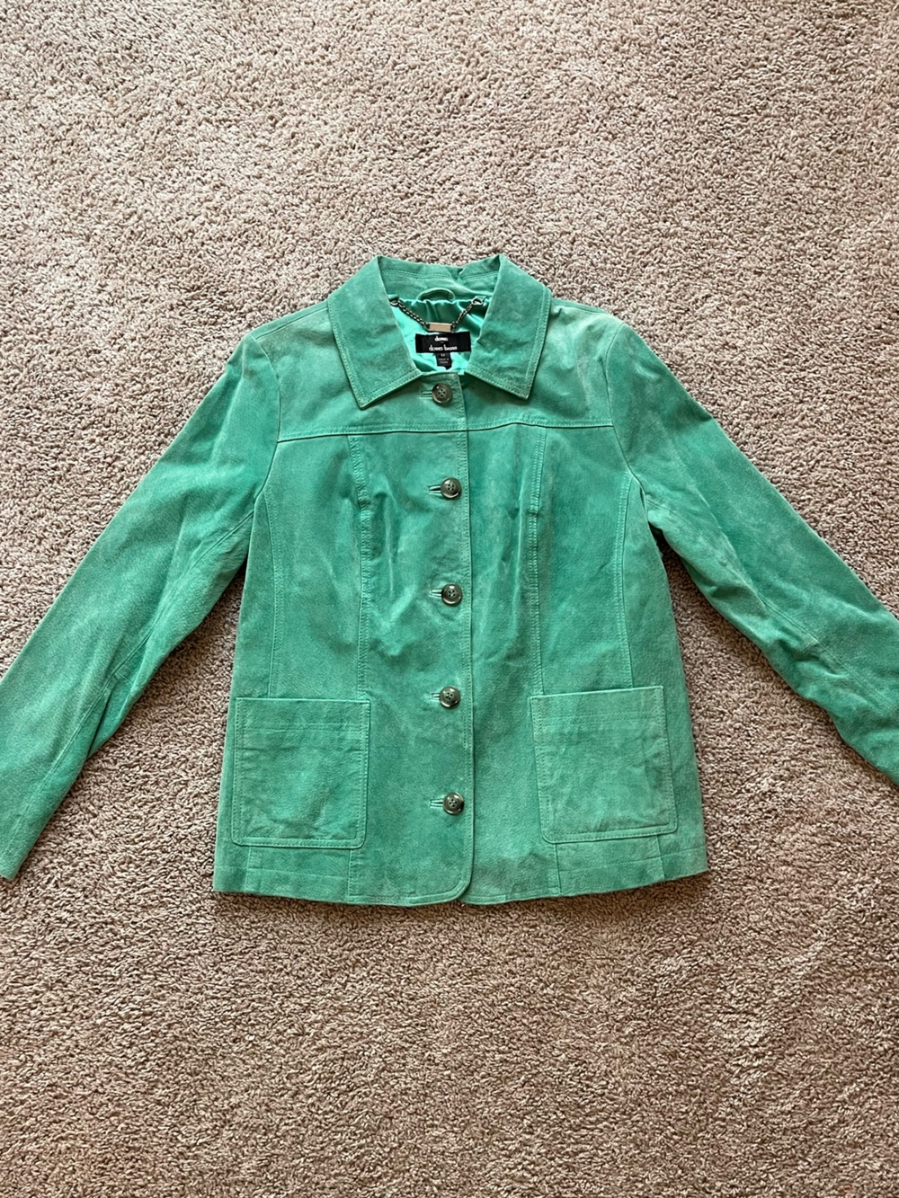 dennis basso Greenish Blue 100% Leather Button-Front Jacket